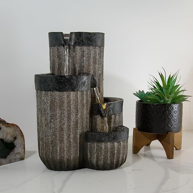 Alpine Corporation WIN1372 14" Tall Cascading Tabletop Fountain with LED Lights – Decorative Indoor Water Feature for Desk, Patio, and Home Décor, Gray - Bloomnest