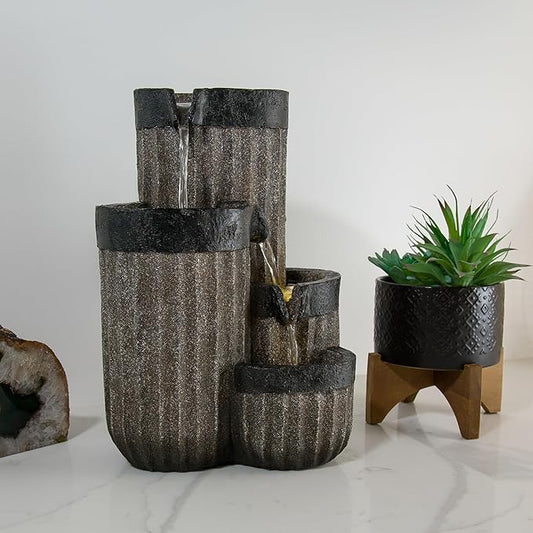 Alpine Corporation WIN1372 14" Tall Cascading Tabletop Fountain with LED Lights – Decorative Indoor Water Feature for Desk, Patio, and Home Décor, Gray - Bloomnest