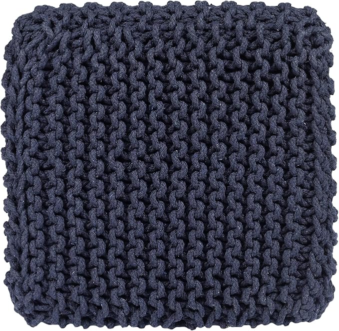 REDEARTH · Cube Low Pouf Foot Stool Ottoman - Hand Knitted Poof - Cord Boho Pouffe - Home Décor - Stuffed Footrest for Living Room - Nursery - Bedroom - Patio (16" x 16" x 8") - Navy Blue - Bloomnest