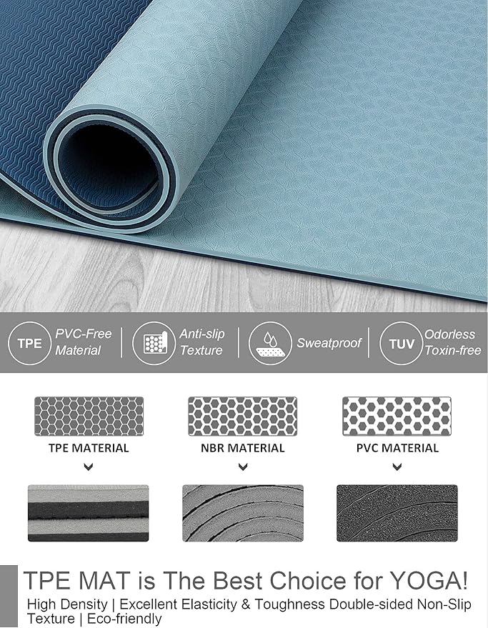 BEAUTYOVO Yoga Mat with Strap, 1/3 Inch Extra Thick Yoga Mat Double-sided Non Slip, Professional TPE Yoga Mats for Women Men, Workout Mat for Yoga, Pilates and Floor Exercises - Bloomnest