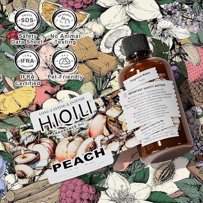 HIQILI Peach Fragrance Oil for Home Diffuser, DIY Candle, Linen & Room Freshener Spray Making, Juicy Fruit Scents - 1 Fl Oz - Bloomnest