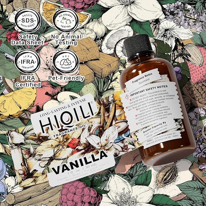 HIQILI Vanilla Fragrance Oil for Body Spray, Diffuser Use, Essential Oil for Candle, Soap, and Women Perfume Making - 1 Fl Oz HIQILI