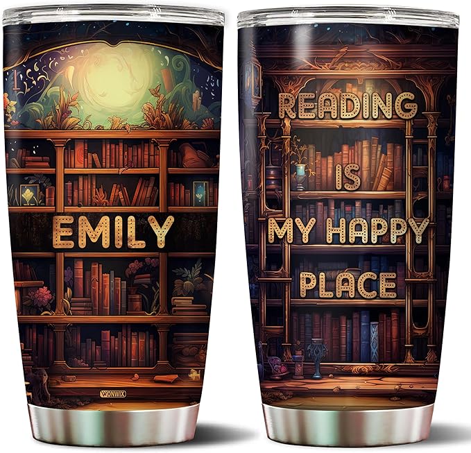 Personalized Book Lovers Tumbler Gifts for Librarian Book Lover Women Readers Bookworm 20oz Travel Cup Coffee Bookshelf Mug Stainless Steel Insulated with Lid - Bloomnest