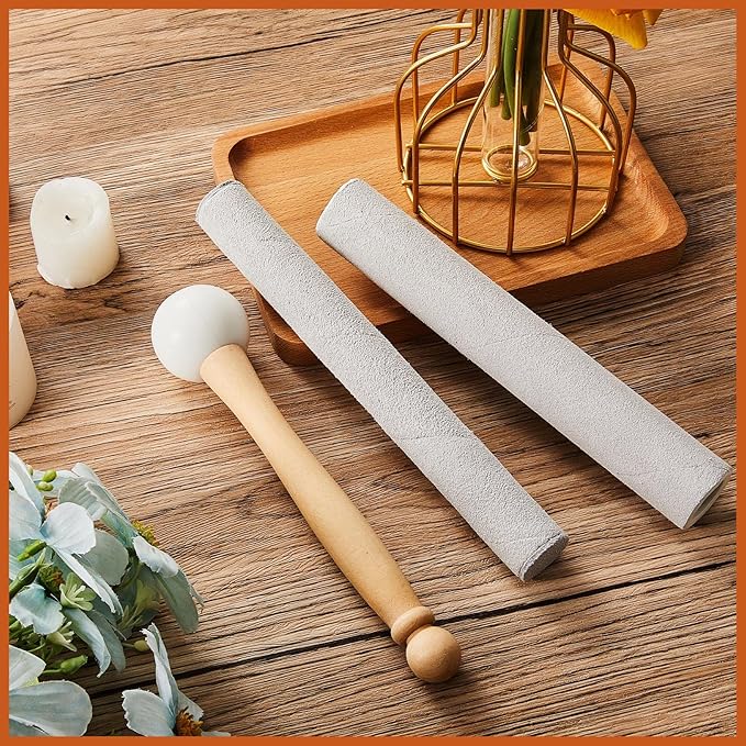 Nuanchu 3 Pieces Crystal Singing Bowl Mallet Set, Include Thick Suede Striker Solid and Hollow Sound Bowl Stick, Crystal Singing Bowl Rubber Mallet with Wood Handle for Playing Bowl(Silver) - Bloomnest