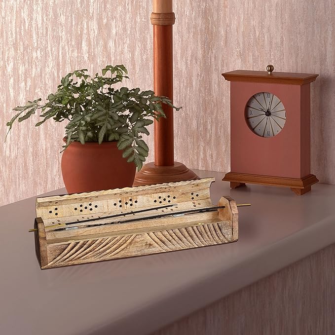 Wooden Coffee Incense Holder, Incense Stick Holder Perfect for Room Décor, Spiritual Décor Aeromatherapy, Wooden Incense Burner Holder with Storage Compartment - 12 Inch Natural - Bloomnest