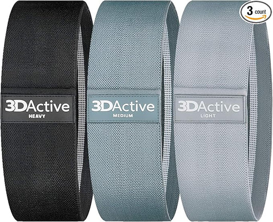 3DActive Fabric Resistance Bands for Legs & Butt. Wide Non-Slip Hip Band Set for Home & Gym Workouts. Exercise Guide & Carry Bag Included. - Bloomnest