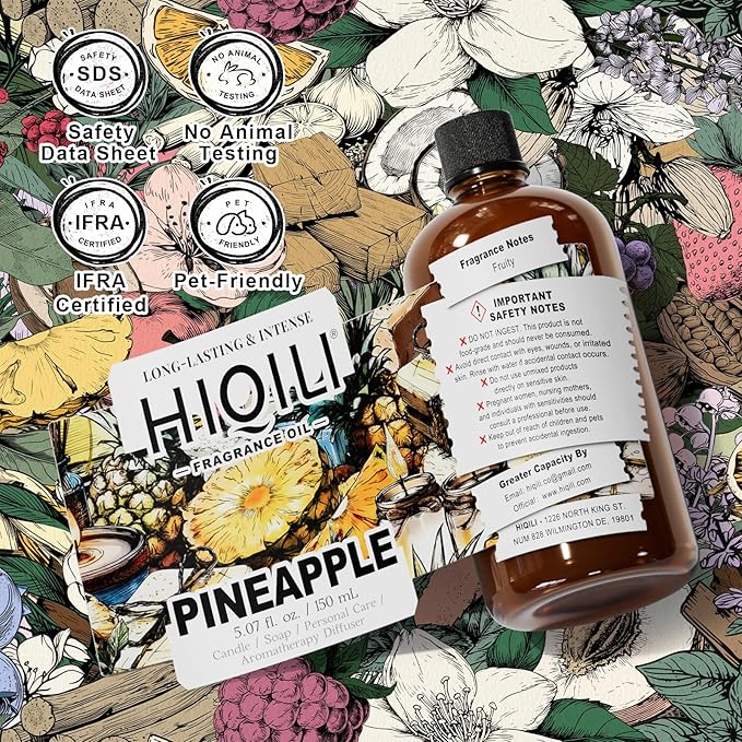 HIQILI Pineapple Fragrance Oil for Diffuser, Soaps, Bath Bombs, Candles Making, Bright Scents for Home, Car & Office - 5.07 Fl Oz HIQILI