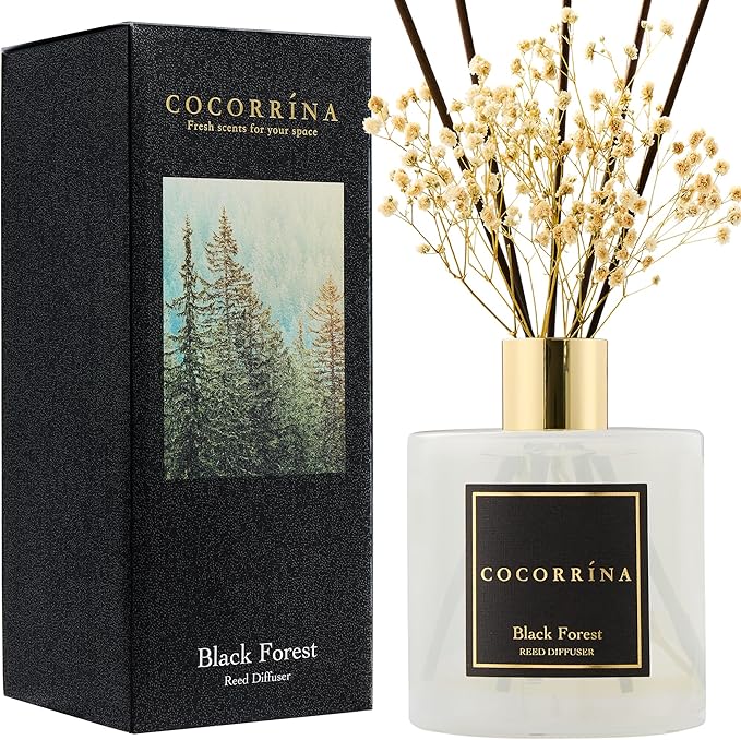 COCORRÍNA Reed Diffuser - Black Forest 17 Fl.oz Reed Diffuser with 8 Sticks Scented Diffuser with Preserved Flowers for Bathroom Home Decor - Bloomnest