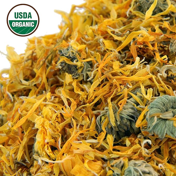 Calendula Tea 1LB (16Oz) 100% CERTIFIED Organic Whole Flower Herbal Tea (Calendula Officinalis), Caffeine Free in 1 lbs. Bulk Resealable BPA-free Bags from U.S. Wellness - Bloomnest