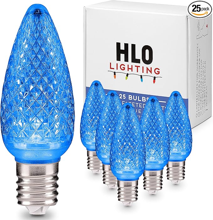 HLO Lighting Set of 25 Blue C9 Faceted LED Christmas Light Bulbs for Indoor & Outdoor Use | Durable Replacement Bulbs - Bloomnest