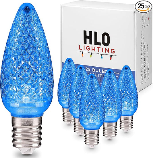 HLO Lighting Set of 25 Blue C9 Faceted LED Christmas Light Bulbs for Indoor & Outdoor Use | Durable Replacement Bulbs - Bloomnest