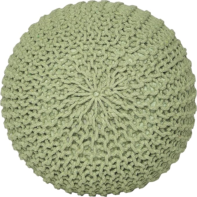REDEARTH · Round Pouf Foot Stool Ottoman - Cotton Knitted Cord Boho Pouffe - Cable Poof Filled Footrest Stuffed for Living Room - Nursery - Bedroom - Patio - Lounge (19.5"x19.5"x14") - Kiwi - Bloomnest