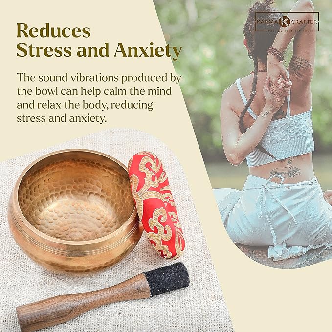 Tibetan Singing Bowl Set-Authentic Cuencos Tibetanos for Sound Healing, Meditation & Chakra Balancing - Includes Cushion, Mallet-Unique Spiritual Gifts for Women and Men (5.2 Inch Bowl) LNYSI
