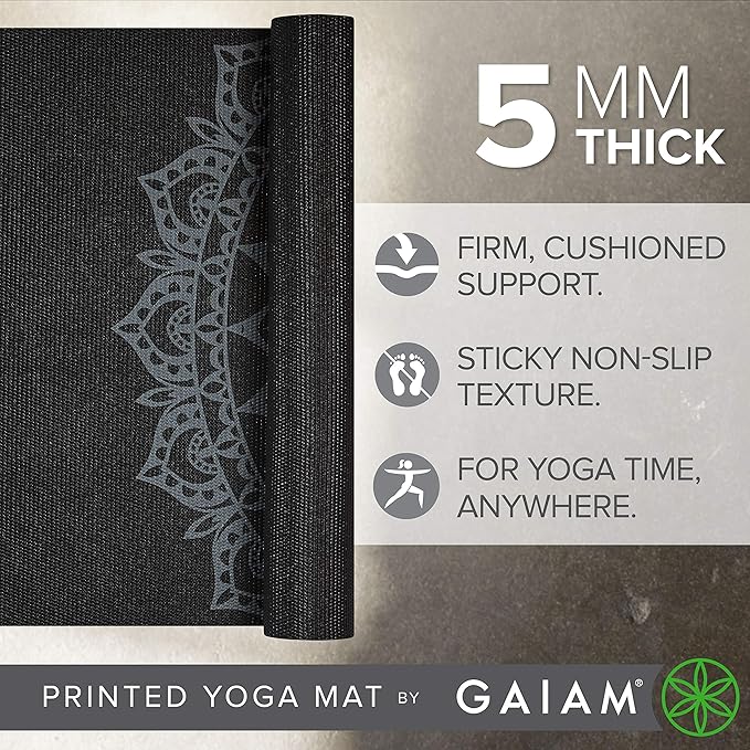 Gaiam Yoga Mat - Premium 5mm Print Thick Non Slip Exercise & Fitness Mat for All Types of Yoga, Pilates & Floor Workouts (68" x 24" x 5mm) - Bloomnest