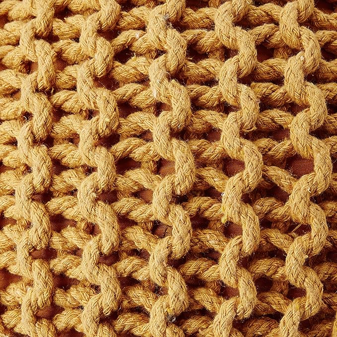 REDEARTH · Round Pouf Ottoman - Hand Knitted Cable Boho Poof Home Décor Pouffe Circular Footrest for Living Room - Bedroom - Lounge - Nursery - 100% Cotton Poufs (19.5"x19.5"x14") - Mustard - Bloomnest