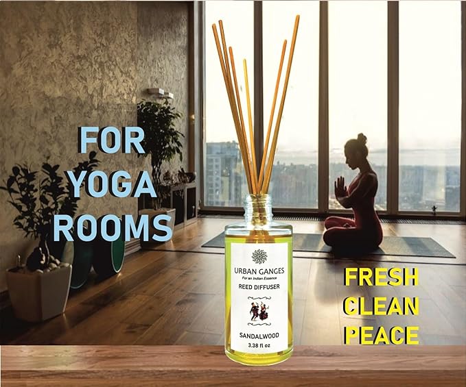 Reed Diffuser | Sandalwood | Made with Sandalwood Essential Oil | Luxurious Reed Diffuser | Handpoured in India | 3.38 fl oz | Includes Fibre Reed Sticks URBANGANGES
