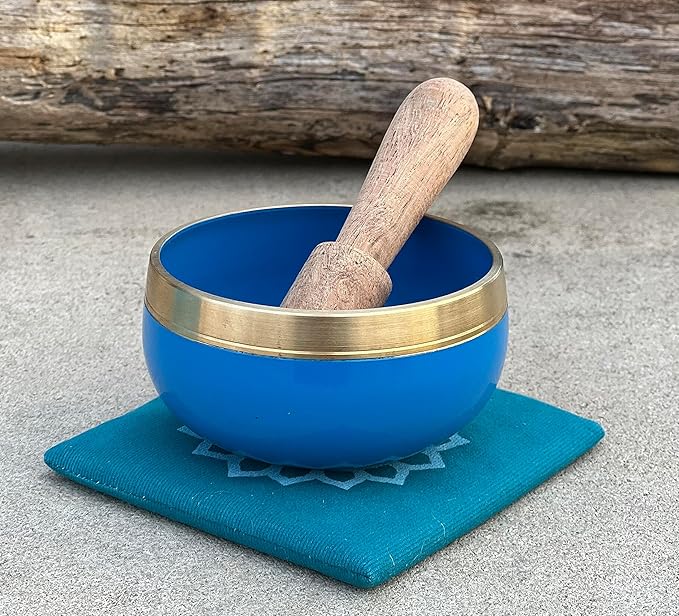 DharmaObjects Tibetan Throat Chakra Premium Palm Size Singing Bowl Gift Box Set - Bloomnest