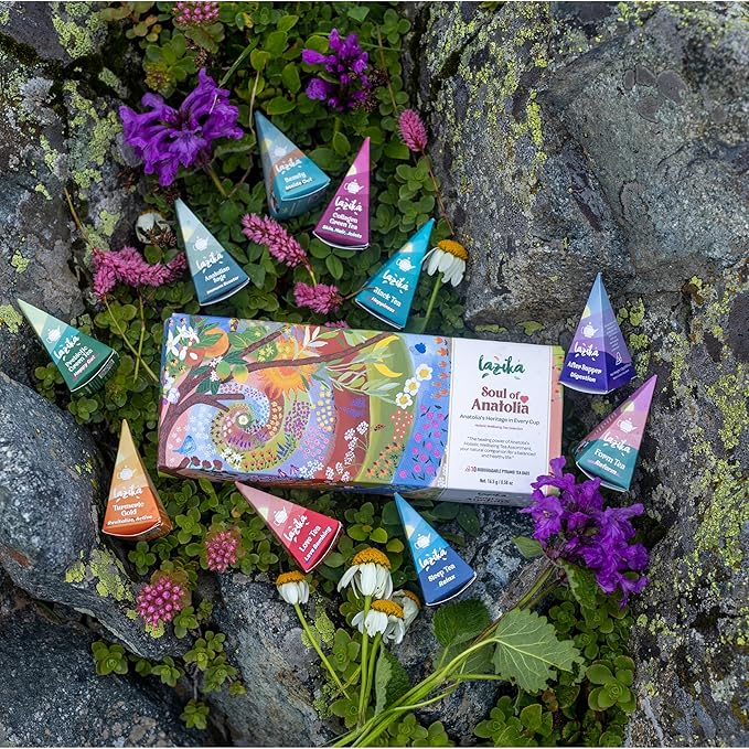 Lazika Tea Variety Pack with Lovely Presentation Box, Black, Green and Herbal Tea Sampler Gift Set, 10 Counts, Premium Collection with Pyramid Infuser Bag, Handcrafted - Bloomnest
