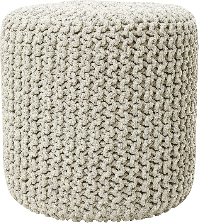 REDEARTH · Cylindrical Hand Knitted Pouf - Foot Stool Ottoman - Cord Boho Pouffe - Cotton Round Poof for Home Decor - Living Room - Nursery - Bedroom - Patio (16" x 16" x 16") - Ivory - Bloomnest