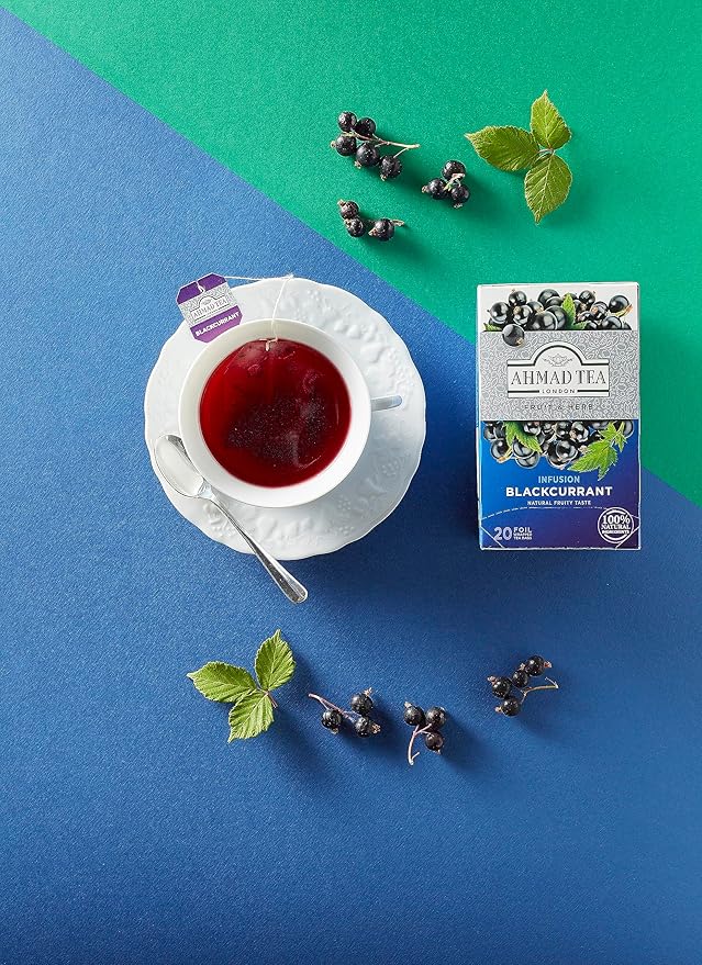 Ahmad Tea Herbal Tea, Blackcurrant Teabags, 20 ct (Pack of 1) - Decaffeinated & Sugar-Free - Bloomnest