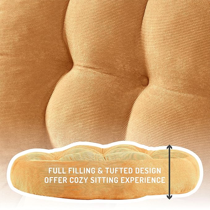 Floor Cushion Pillow Set of 2, Round Large Pillows Seating for Adults, Tufted Corduroy Cushions for Living Room Tatami, Orange Yellow, 22 Inch - Bloomnest