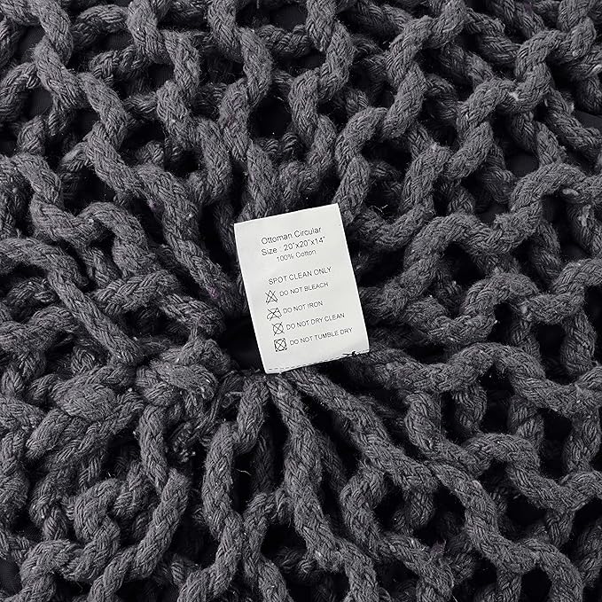 REDEARTH Round Pouf Foot Stool Ottoman - Cotton Hand Knitted Dori Pouffe - Cord Boho Home Décor - Stuffed Cable Poof for Living Room - Bedroom (19.5"x19.5"x14") - Dark Gray - Bloomnest
