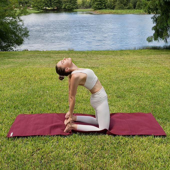 Live Well 360 Handmade Organic Cotton Yoga Mat - Non-Toxic, Chemical-free and All Natural Cloth Yoga Mat - Exercise, Workout, & Fitness Rug - Woven Material - Absorbent & Washable - 78" x 27" - Bloomnest