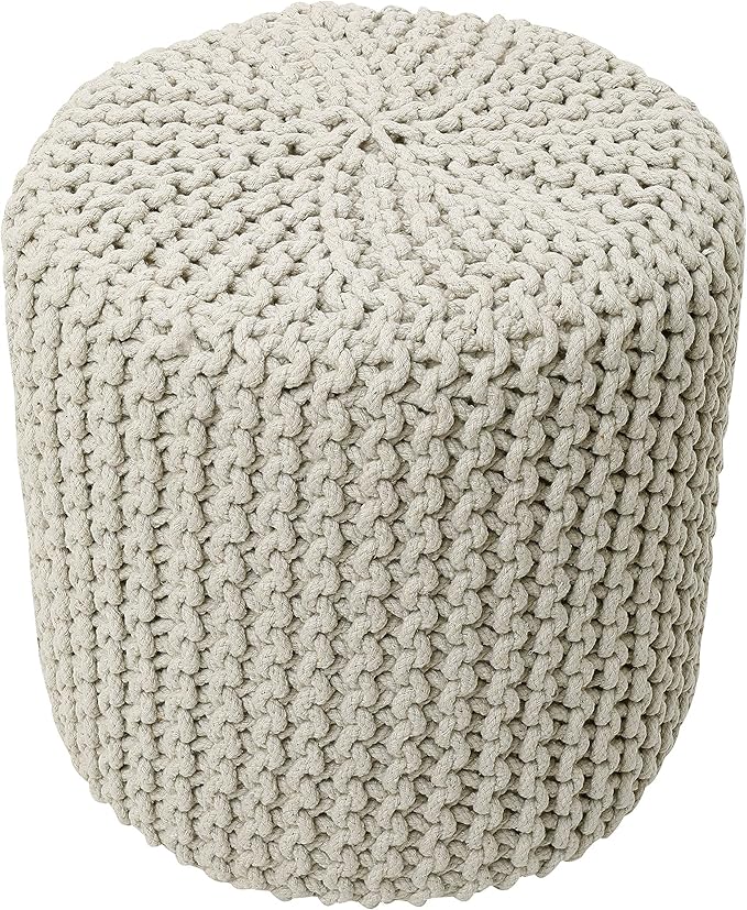 REDEARTH · Cylindrical Hand Knitted Pouf - Foot Stool Ottoman - Cord Boho Pouffe - Cotton Round Poof for Home Decor - Living Room - Nursery - Bedroom - Patio (16" x 16" x 16") - Ivory - Bloomnest