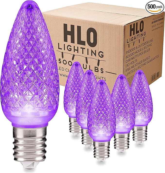 HLO Lighting Set of 500 Purple C9 Faceted LED Christmas Light Bulbs for Indoor & Outdoor Use | Durable Replacement Bulbs - Bloomnest