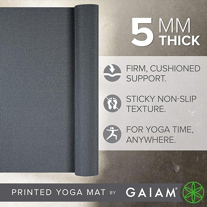 Gaiam Yoga Mat - Premium 5mm Solid Thick Non Slip Exercise & Fitness Mat for All Types of Yoga, Pilates & Floor Workouts (68" x 24" x 5mm) - Bloomnest