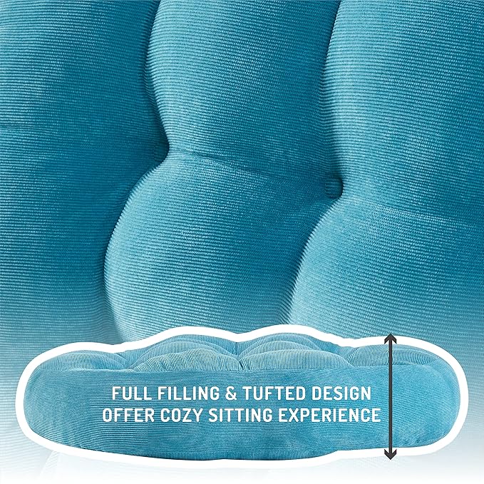 Degrees of Comfort Meditation Floor Pillow, Round Large Pillows Seating for Adults, Tufted Corduroy Thick Cushion for Living Room Tatami, Turquoise, 22 Inch Single