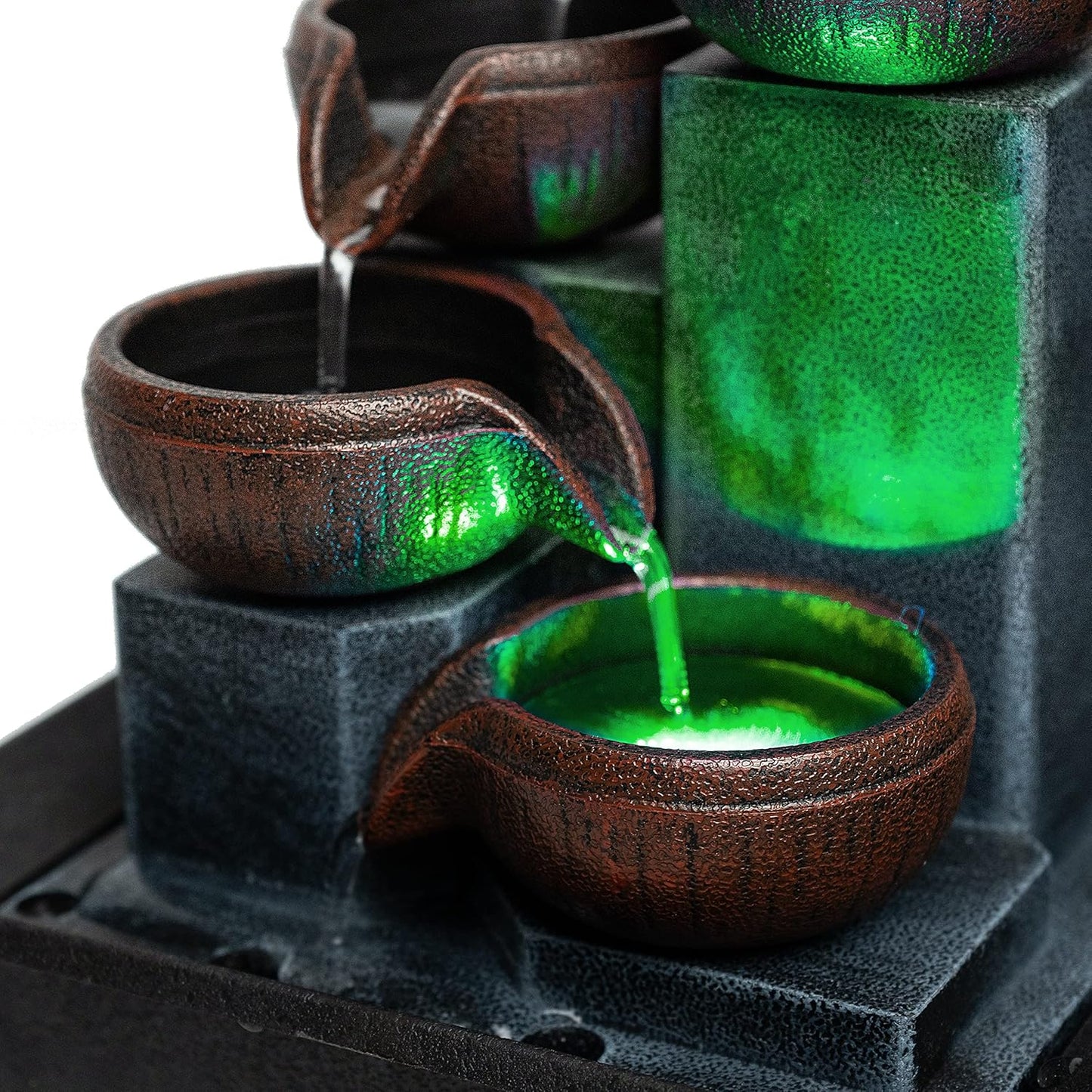Tabletop Water Fountain-Water Fall Fountains-Indoor Desktop Fountain with Audible Calming Waterfall Sounds for Feng Shui Effect-Cascading LED Color Lighting