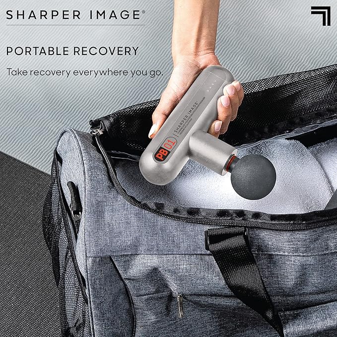 Sharper Image Powerboost Move - Mini Percussion Massage Gun| 4 Attachments, 4 Speeds| Full Body Back & Shoulder Massager| Muscle Recovery & Pain Relief| Deep Tissue Massage Tool| Wellness Gift - Bloomnest