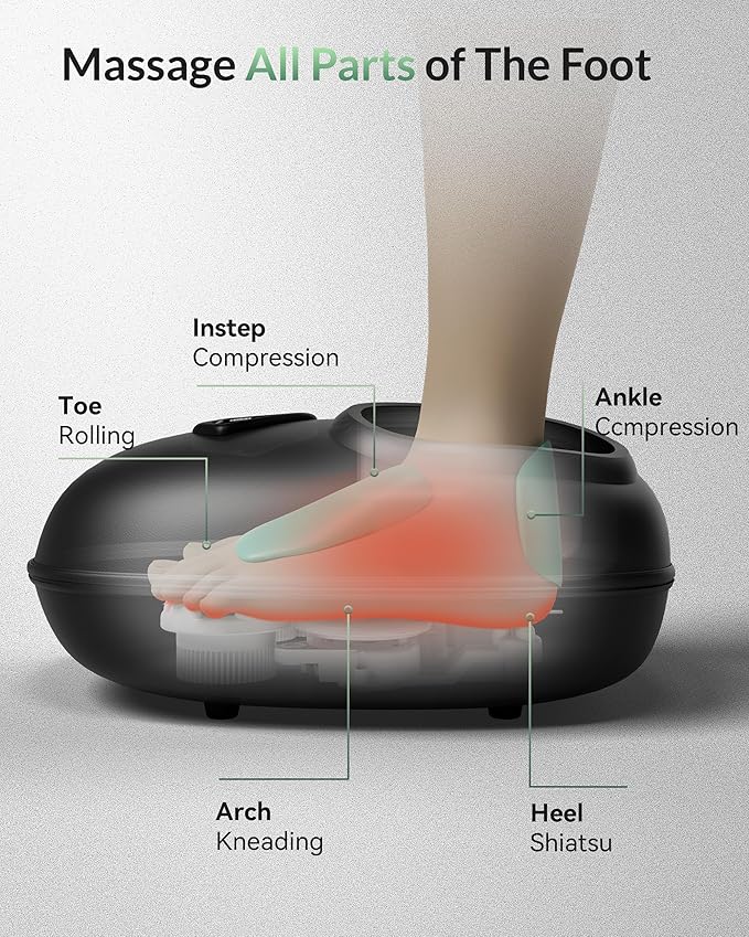 Snailax Shiatsu Foot Massager with Heat, Deep Kneading Rolling Compression Feet Massager for Plantar Fasciitis Neuropathy, 3 Heating Levels,3 Timer Option Fits Size up to 14“ Gifts for Men,Women - Bloomnest