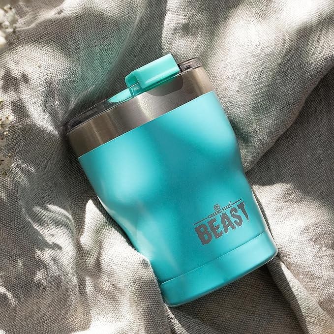 Beast 10 oz Tumbler Stainless Steel Vacuum Insulated Coffee Ice Cup Double Wall Travel Flask (Aquamarine Blue) - Bloomnest
