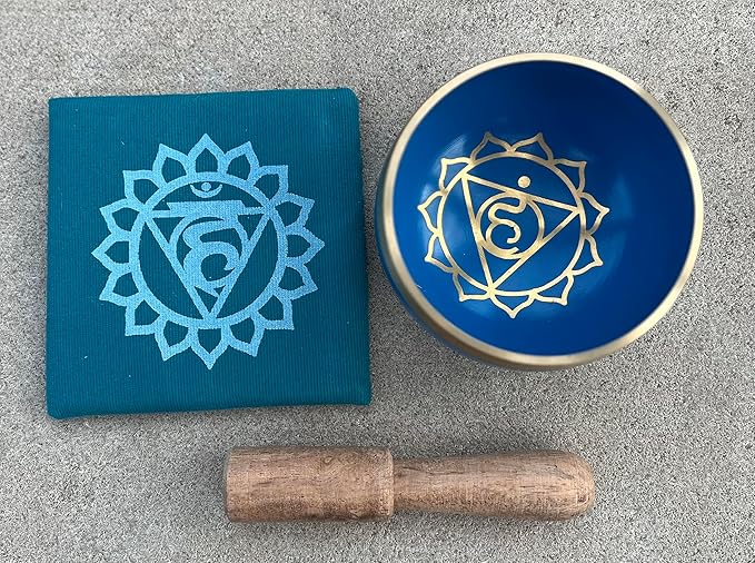 DharmaObjects Tibetan Throat Chakra Premium Palm Size Singing Bowl Gift Box Set - Bloomnest