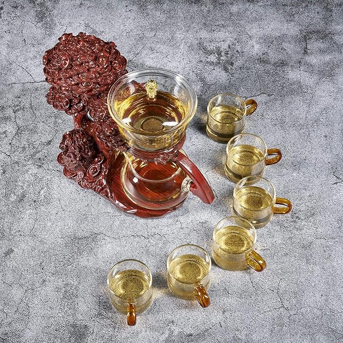 Glass Teapot Set with Infuser Semi Automatic Tea Set Magic Teapot (Tree - red) - Bloomnest