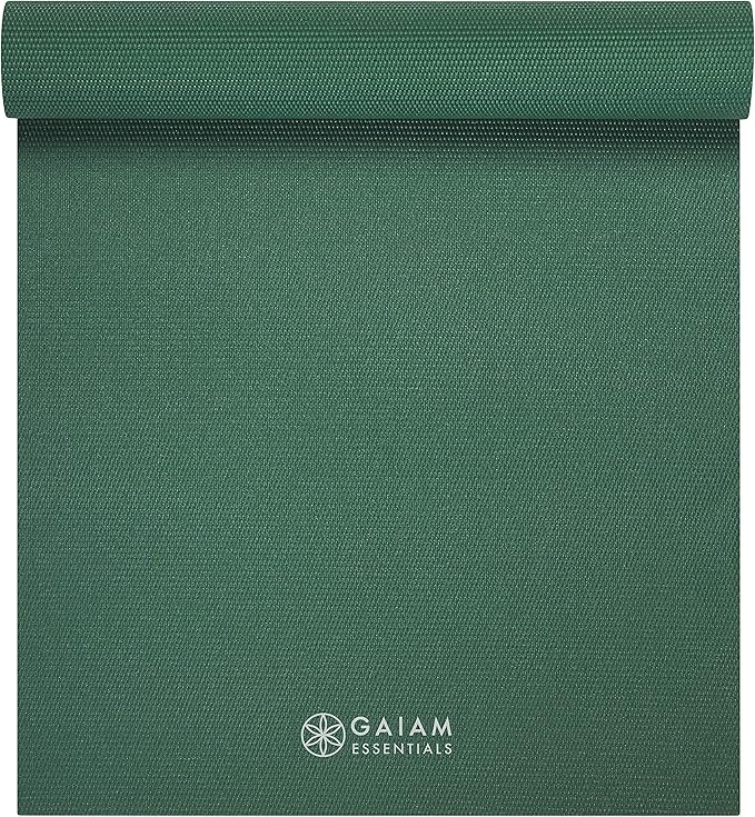 Gaiam Essentials Thick 2/5" (10mm) and Thin 1/4" (6mm) Yoga & Pilates, Fitness & Exercise Mat with Easy-Cinch Carrier Strap