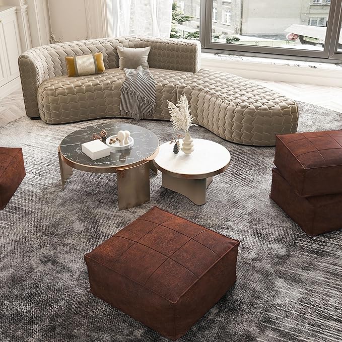 Vintage Leather Floor Cushion,Thick Square Floor Seating Ottoman, Waterproof Meditation Pillow for Adults, Portable Seat Cushion for Bedroom, Gaming, Office, Living Room (18x18x8 Inches) - Bloomnest
