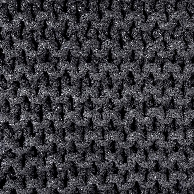 REDEARTH Cube Pouf Foot Stool Ottoman - Hand Knitted Coffee Table - Cotton Cord Boho Pouffe - Home Décor Poof - Stuffed Footrest for Living Room - Bedroom - Patio (16" x 16" x 16") - Dark Gray - Bloomnest