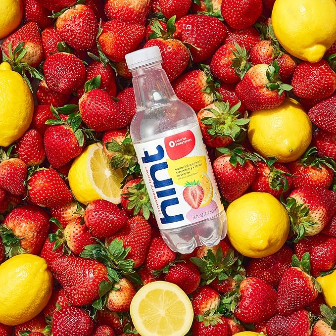 Hint Fruit-Infused Bottled Water, Strawberry Lemon - Sugar Free Flavored Water with Zero Calories, Natural Fruit Essences, and No Artificial Sweeteners - 16 Fl Oz (Pack of 12) - Bloomnest