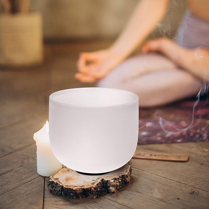 TOPFUND 8" B Note Crystal Singing Bowl Crown Chakra with Heavy Duty Carrying Case and Suede Mallet