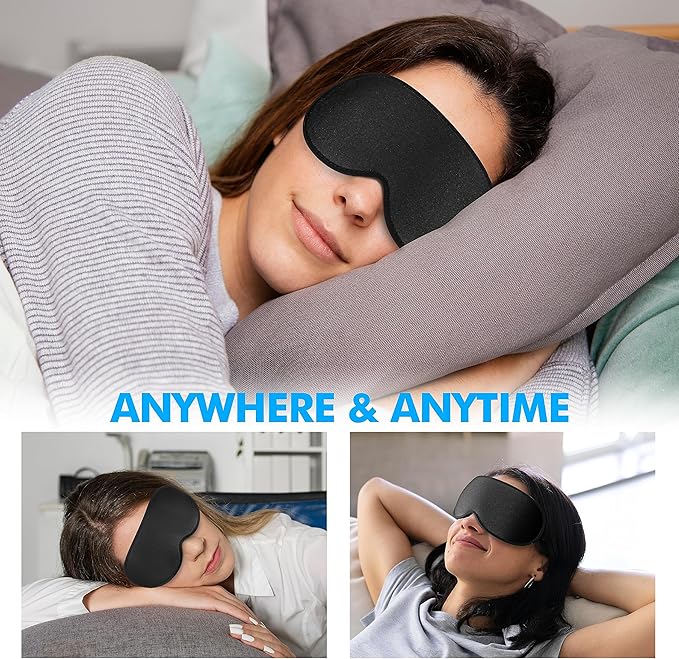 Sleep Eye Mask for Men Women, Lash Extensions 3D Sleeping Mask, Travel Blackout Night Blindfold Eye Shade Cover with Adjustable Strap (Black-3D) - Bloomnest