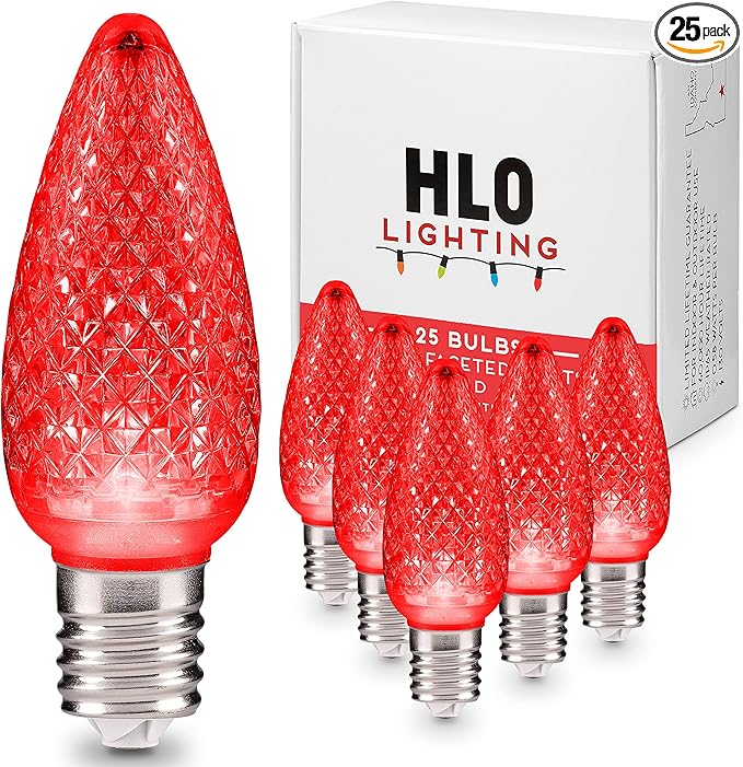 HLO Lighting Set of 25 Red C9 Faceted LED Christmas Light Bulbs for Indoor & Outdoor Use | Durable Replacement Bulb - Bloomnest