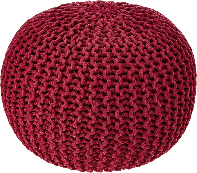 REDEARTH · Round Pouf Ottoman - Hand Knitted Cable Boho Poof - Foot Stool Bean Bag - Home Décor Stuffed Footrest for Living Room - Nursery - Bedroom - 100% Cotton Poufs (19.5"x19.5"x14") - Red - Bloomnest
