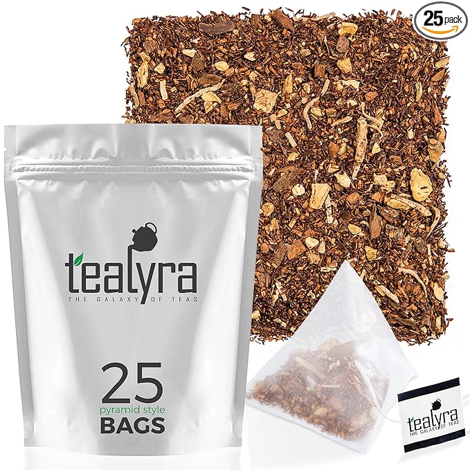 Tealyra - Rooibos Coconut Vanilla Chai - 25 Bags - Ginger Cinnamon - Red Bush Rooibos Herbal Loose Leaf Tea - Antioxidants Rich - Caffeine-Free - Pyramids Style Sachets - Bloomnest