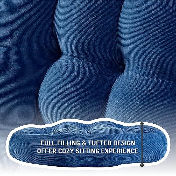 Floor Cushion Pillow Set of 2, Round Large Pillows Seating for Adults, Tufted Corduroy Cushions for Living Room Tatami, Navy Blue, 22 Inch