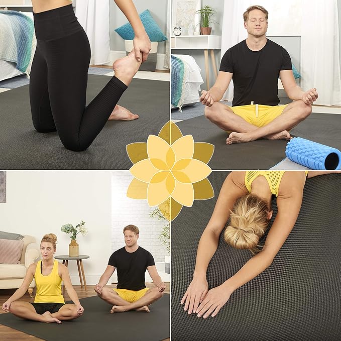 Large Yoga Mat 6'x4'x8mm Extra Thick, Durable, Eco-Friendly, Non-Slip & Odorless Barefoot Exercise and Premium Fitness Home Gym Flooring Mat by ActiveGear - Bloomnest