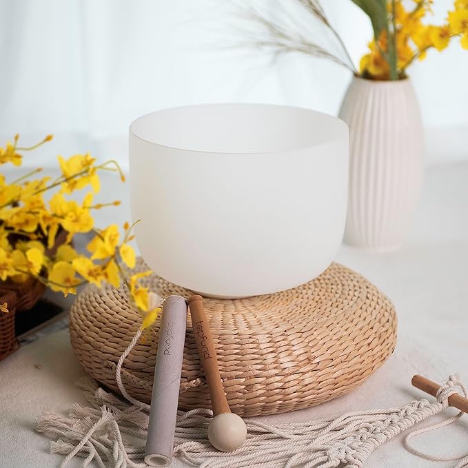 TOPFUND 440Hz C# Note Crystal Singing Bowl Adrenals Chakra 10 inch with Heavy Duty Carrying Case and Suede Mallet