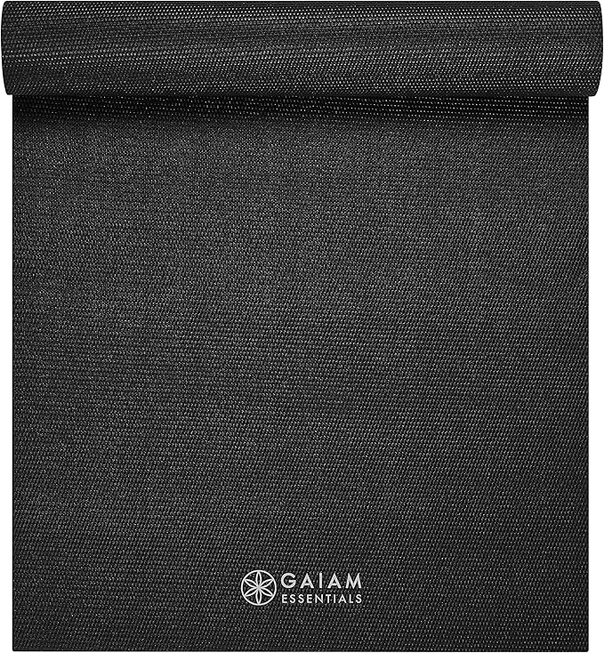 Gaiam Essentials Thick 2/5" (10mm) and Thin 1/4" (6mm) Yoga & Pilates, Fitness & Exercise Mat with Easy-Cinch Carrier Strap